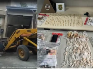 Terror urbano: polícia destrói esconderijo blindado do tráfico com retroescavadeira em MG
